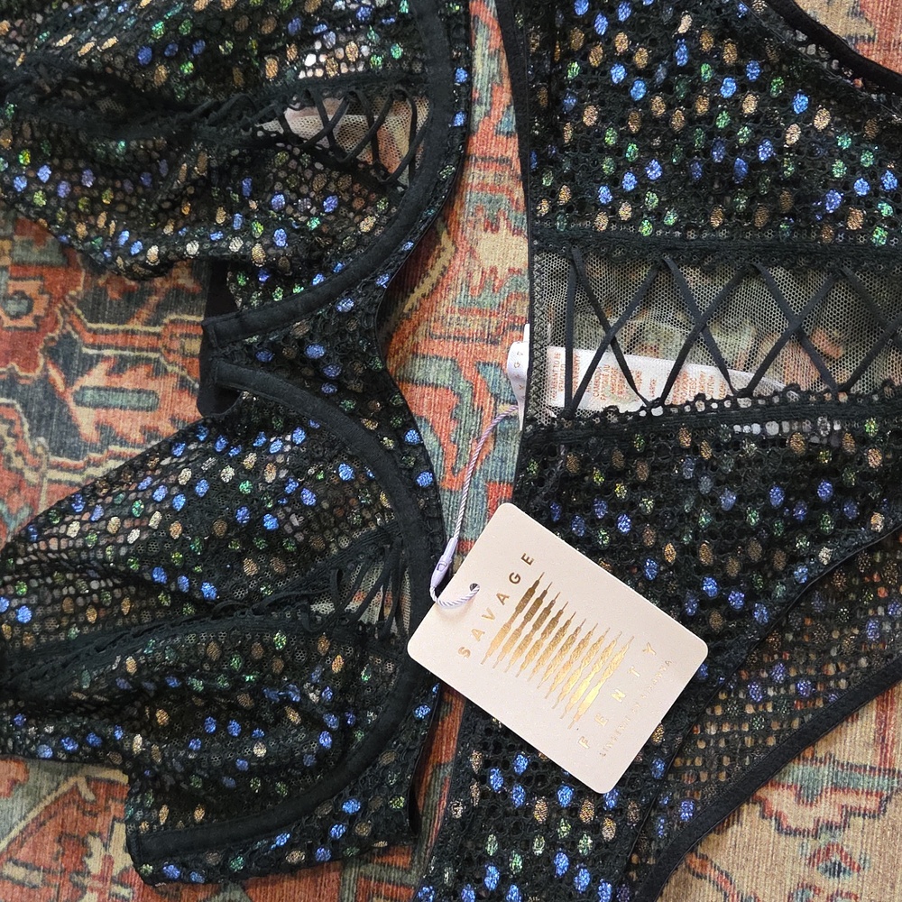 Savage X Fenty Disco Lace Up Sequin Bra Set - Picture 2 of 8